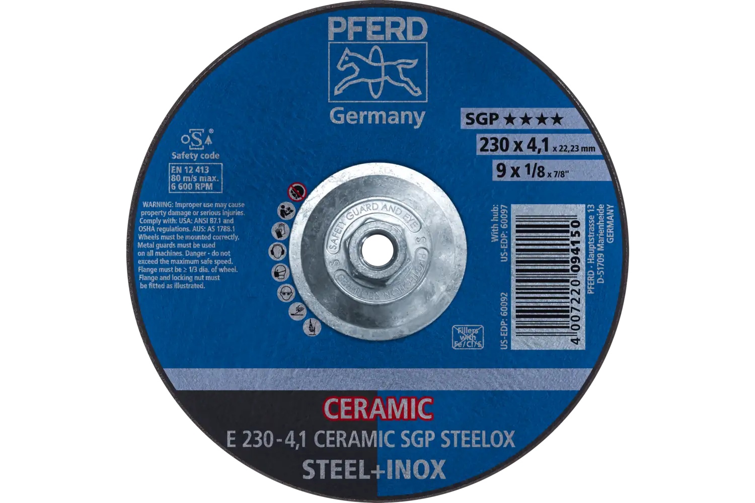 Picture of Pferd Grinding Wheel, 9" X 1/8 X 5/8-11, Ceramic Sgp Steelox, T27